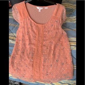🍓2/$10🍓😃❕Peach Lauren Conrad cap sleeved blouse top dots